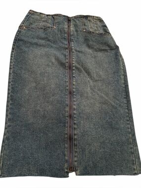 Suzy Shier Denim Zip-Front Midi Skirt-Size Medium-Stretchy